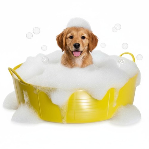 Yellow dog bath - dog, bath,